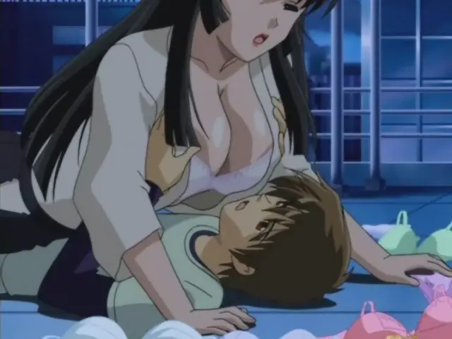 Busty hentai milf gives a young guy a boobjob and a hot outdoor fuck